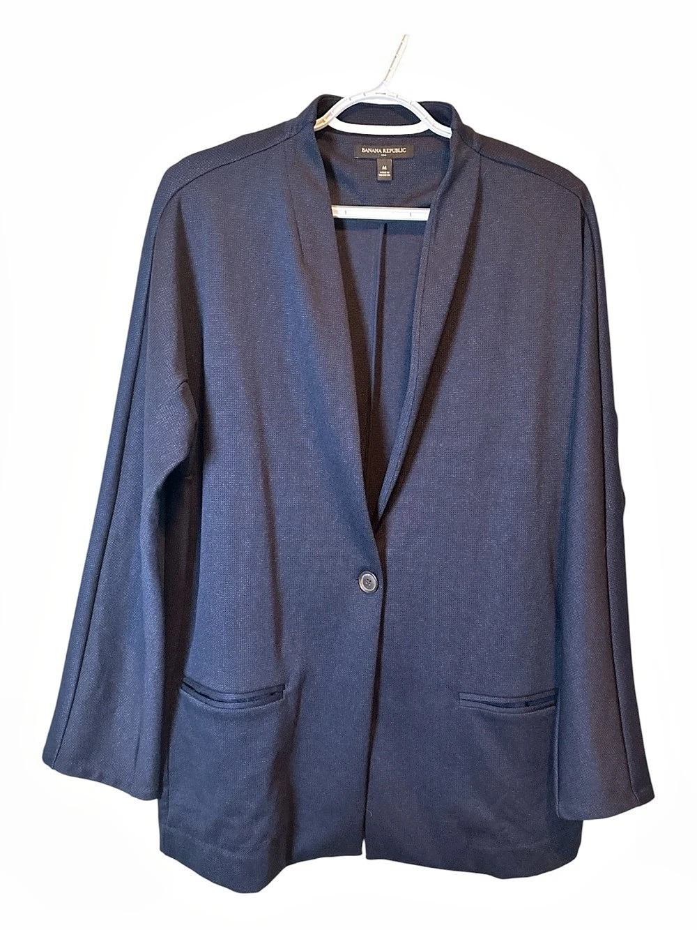 Banana Republic Navy Knit Blazer M One Button Sweater Jacket